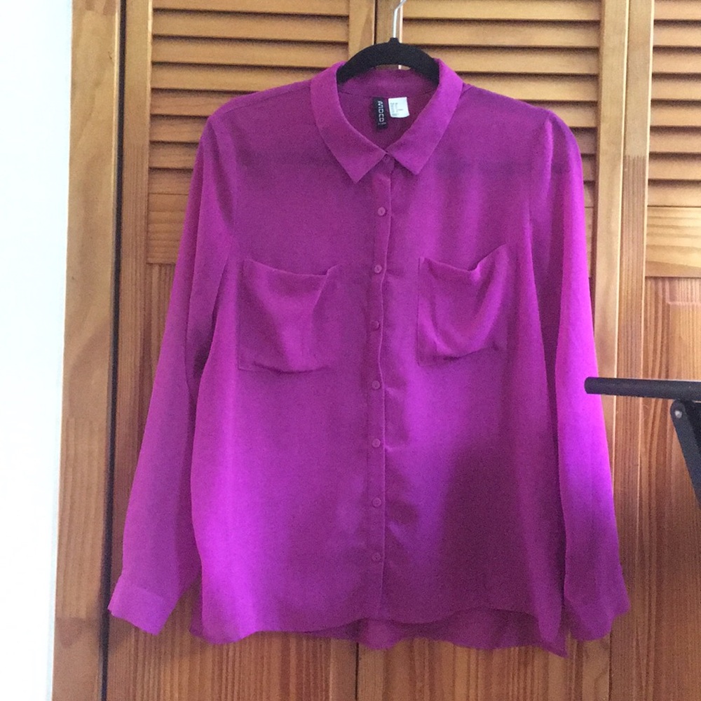 See through magenta button down blouse ✨
